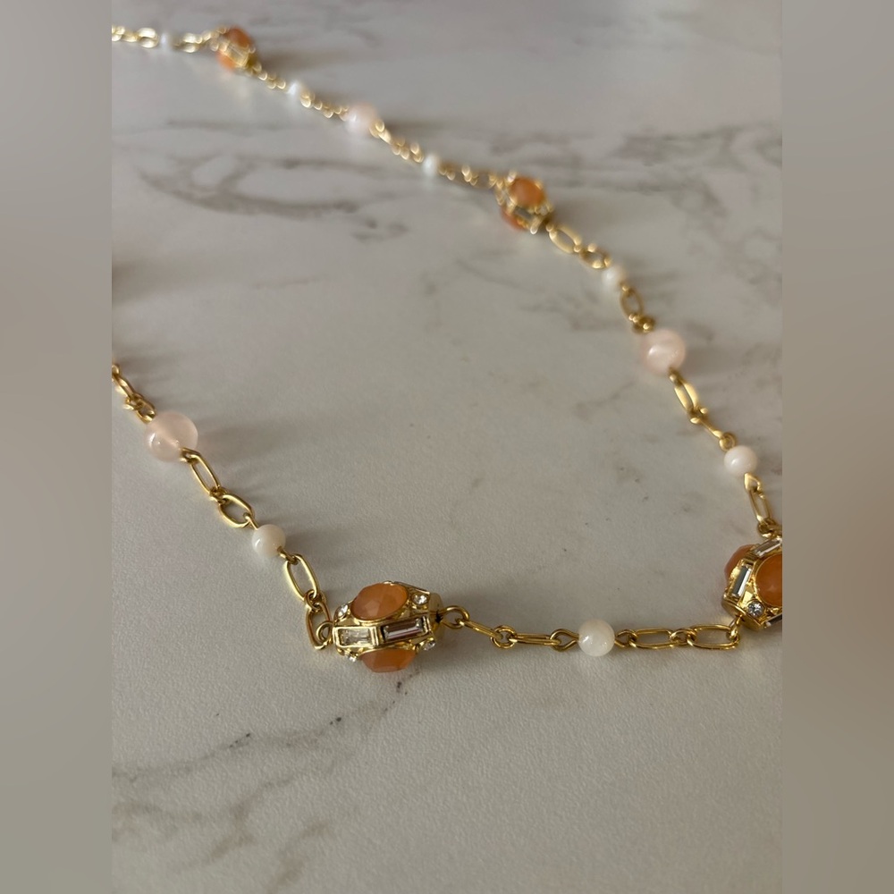 Talbots Gold-Tone Station Bead & Stone Necklace with Amber & Pearl-Tone Accents - Picture 3 of 13
